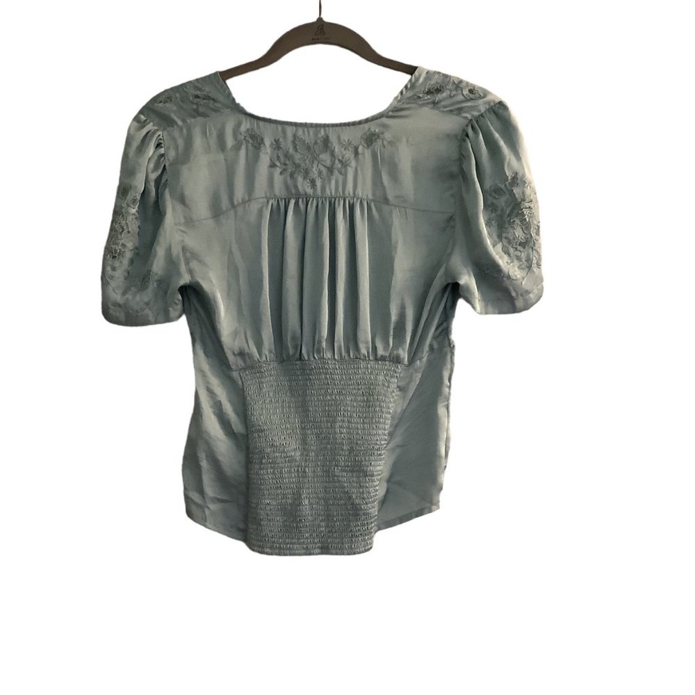 Vintage FREE PEOPLE Light Green Lace V-Neck  Embroidered Blouse-SIze Small - Picture 8 of 10